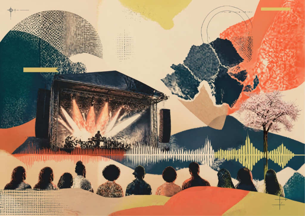 This is a bright, colourful illustrated banner showing a variety of people engaged in learning, research, creativity, and work activities across several connected scenes.