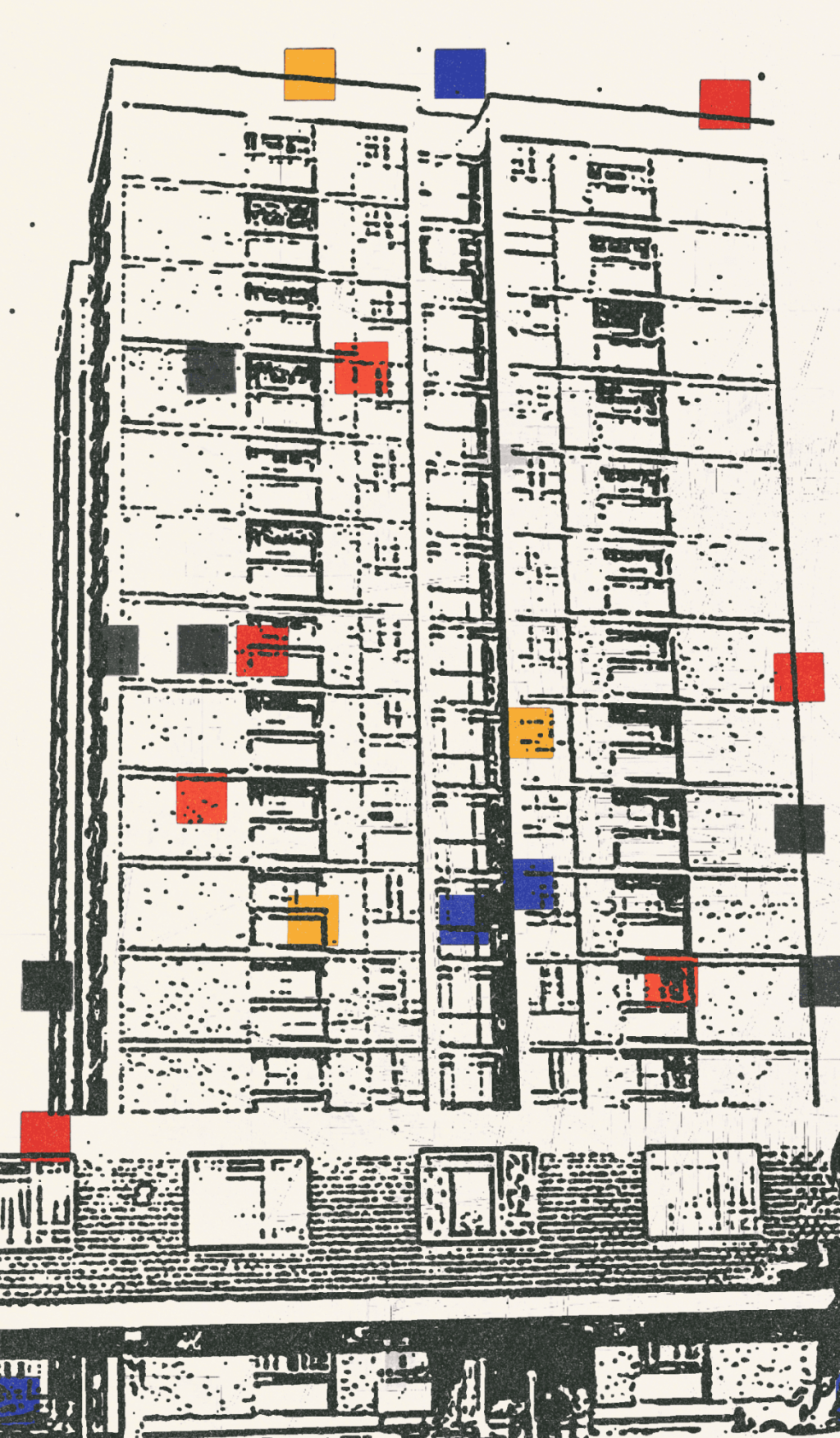 Sketch image of a large tenement building in Newcastle