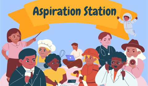 A cartoon of ten children with clothing, uniforms and accessories suggesting a range of jobs, including astronaut, firefighter and chef.