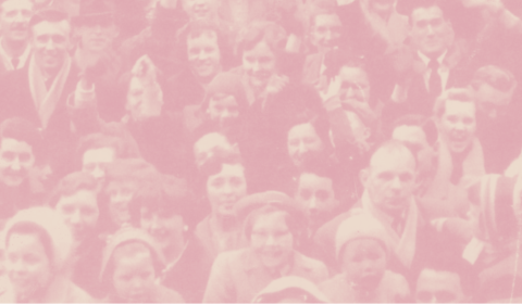 Old picture showing female football fans at a football match