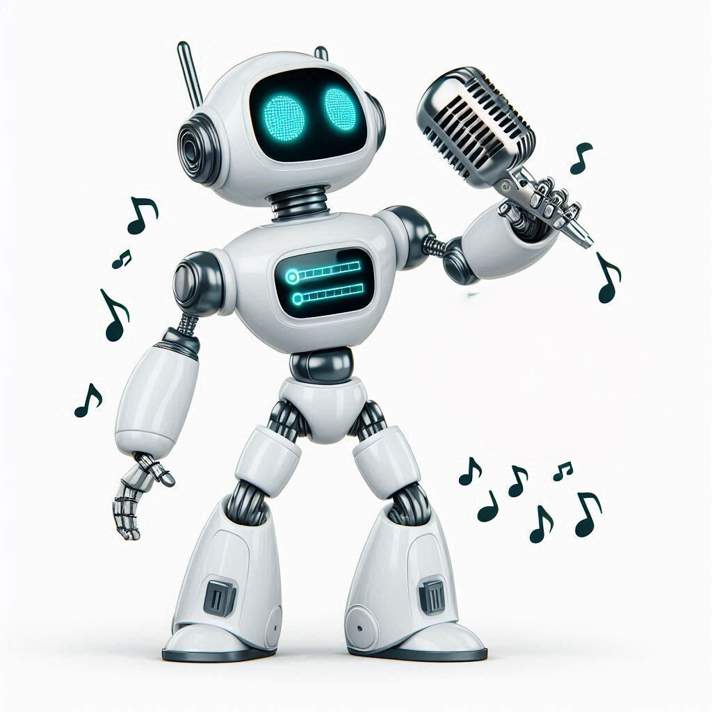 Image of a dancing robot with a microphone