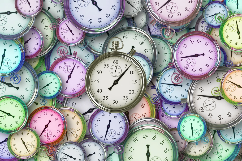 Image shows a variety of clocks with time displayed