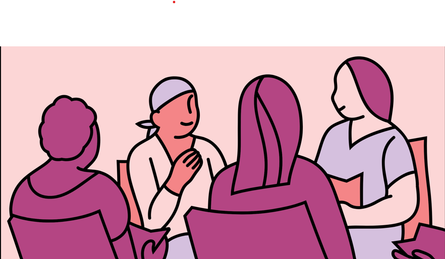 This is a bright, colourful illustrated banner showing a variety of people engaged in learning, research, creativity, and work activities across several connected scenes.