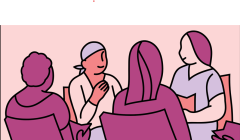 This is a bright, colourful illustrated banner showing a variety of people engaged in learning, research, creativity, and work activities across several connected scenes.