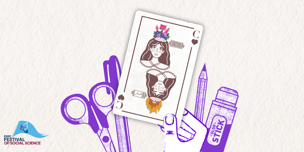 illustration with craft materials and playing card