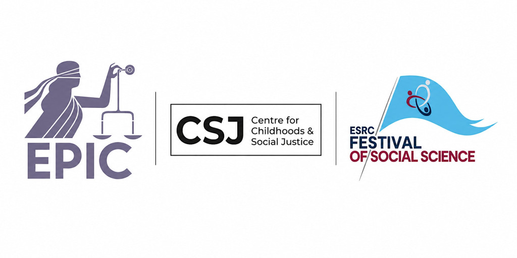 logo for Epic project, logo for Centre for Childhoods and Social Justice and ESRC Festival of Social Science logo