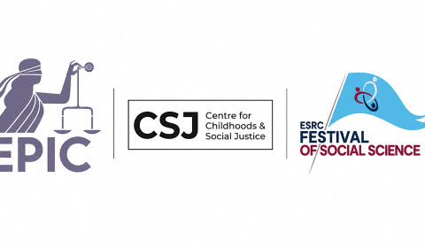 logo for Epic project, logo for Centre for Childhoods and Social Justice and ESRC Festival of Social Science logo