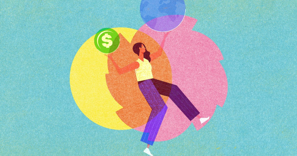 Illustration of person holding up two circles