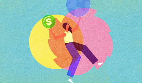Illustration of person holding up two circles