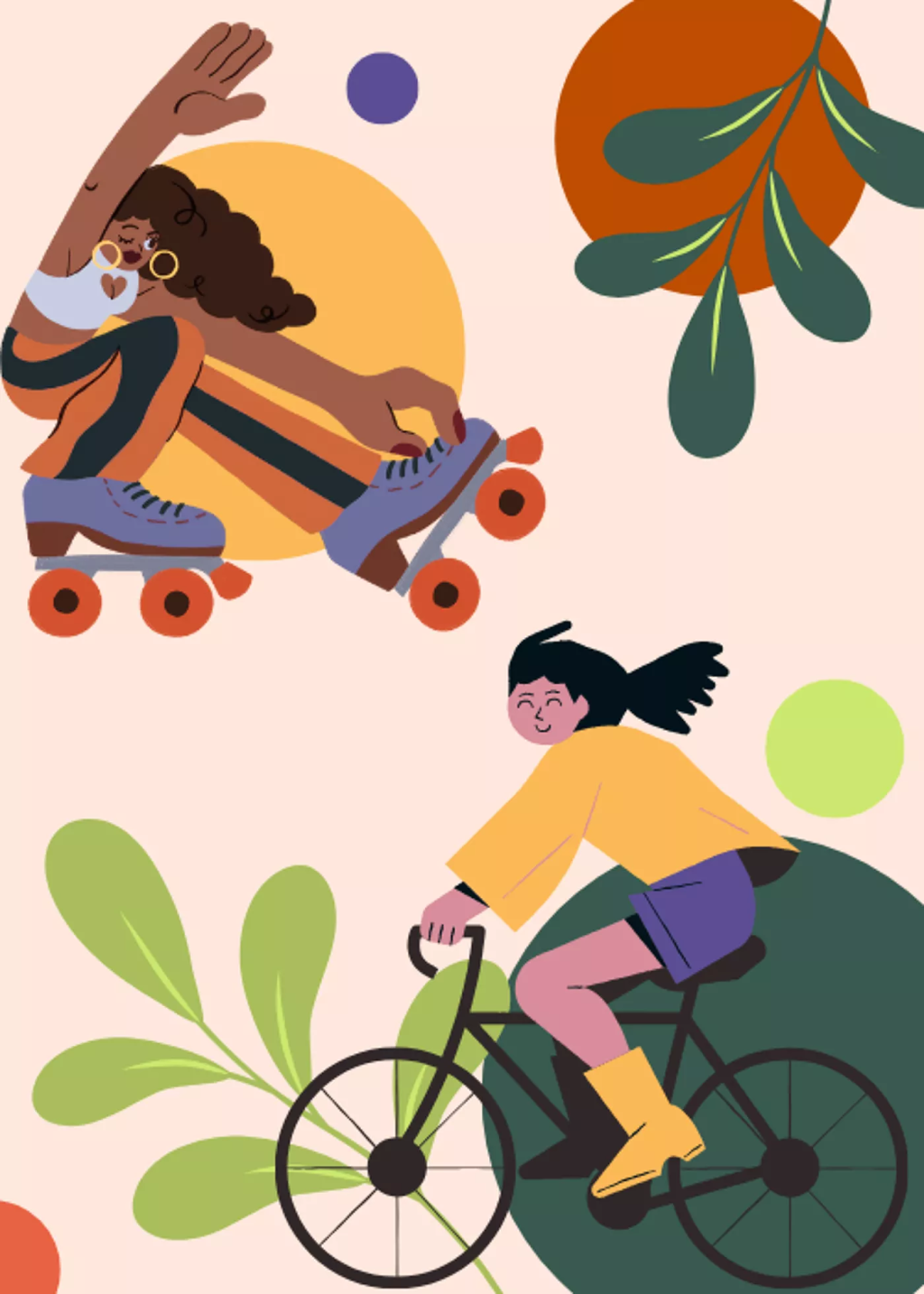 A flyer featuring animations of young people biking and roller skating