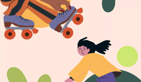 A flyer featuring animations of young people biking and roller skating