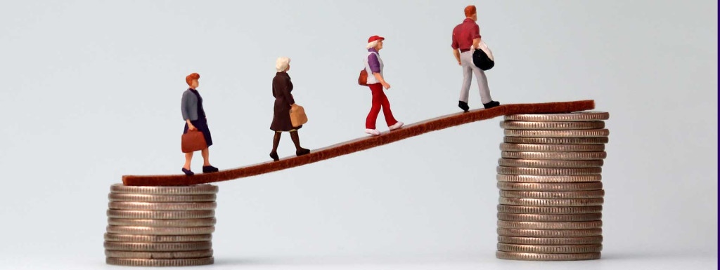 Small figures on a bridge made of piles of coins