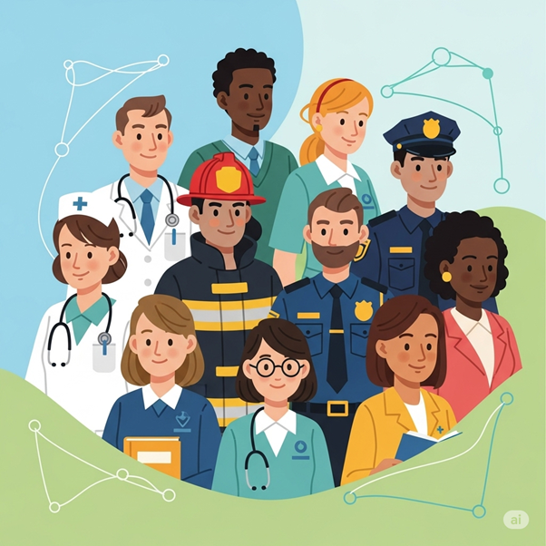 AI generated illustration of different professionals.