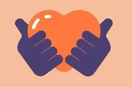 Image shows a drawing of a heart with two hands holding it