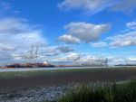 Image of River Test, mudflats and Southampton docks.