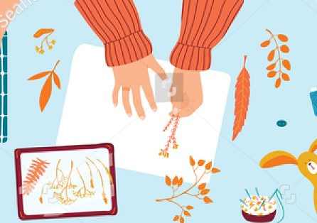 Drawing of hands making a collage