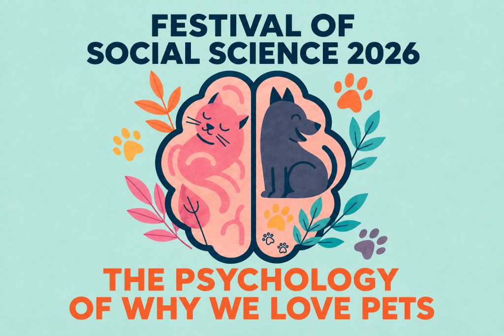 colourful graphic showing a brain with a cat and dog