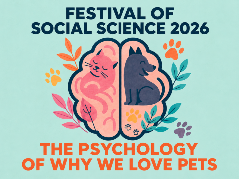 colourful graphic showing a brain with a cat and dog
