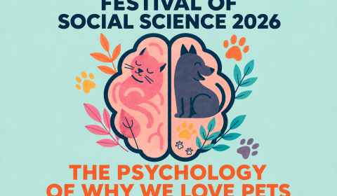 colourful graphic showing a brain with a cat and dog