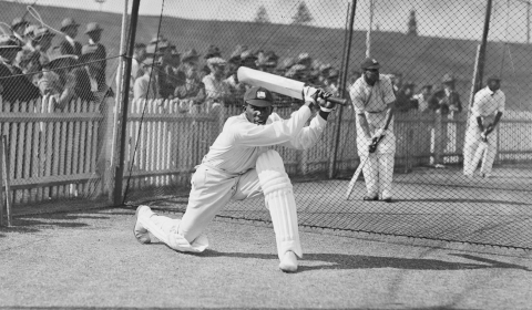 Mr Learie Constantine playing Cricket - black and white photo