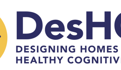 Purple and yellow Designing Homes for Healthy Cognitive Ageing (DesHCA) logo. Logo contains DesHCA text and an image of a house with a clock inside.