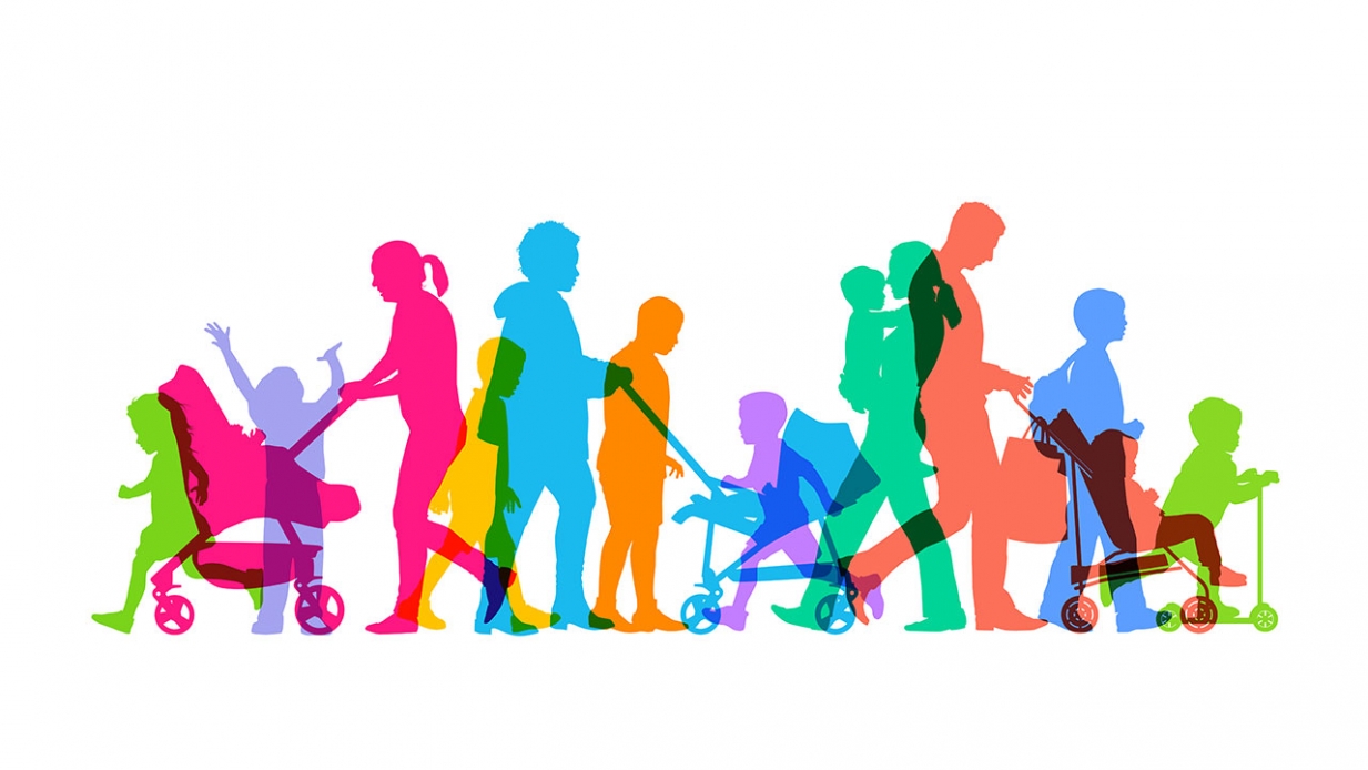 Illustration of people as mult coloured silhouettes