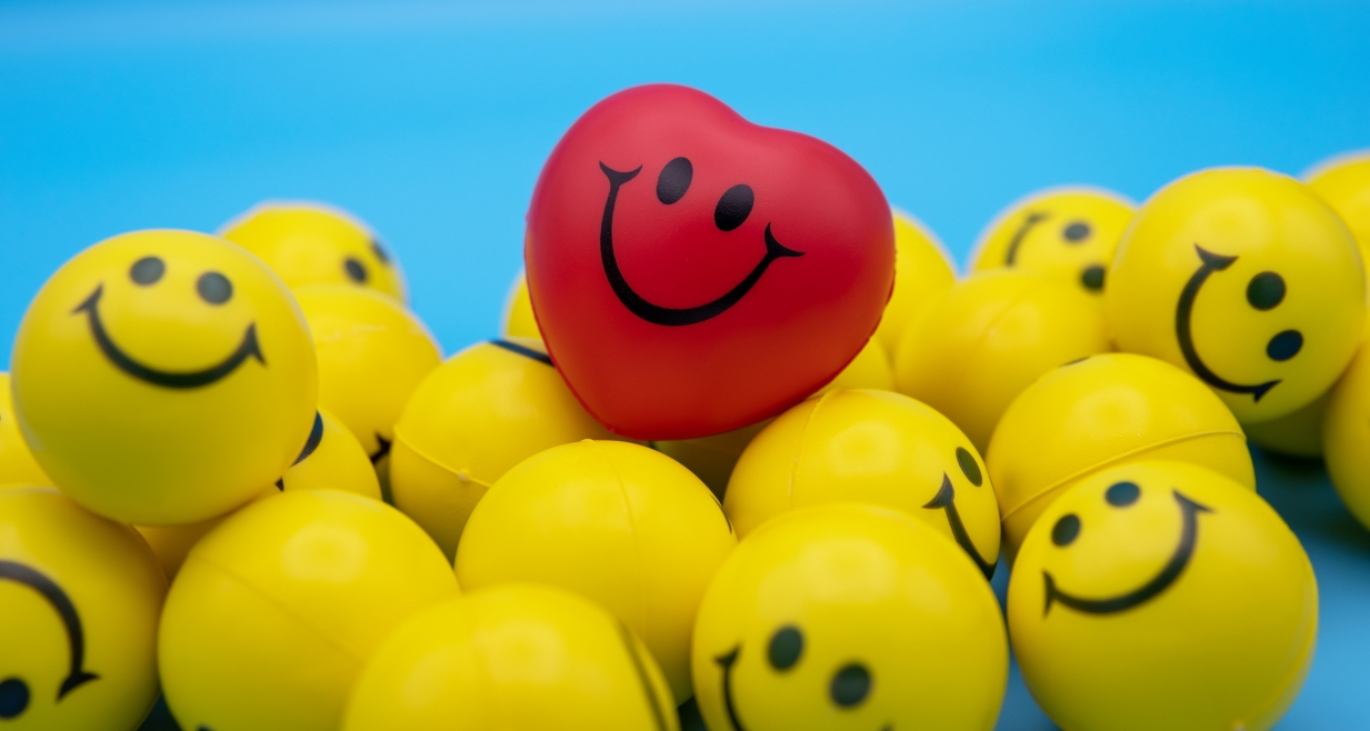 Plastic balls with smiley faces