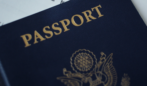 Close up image of blue passport