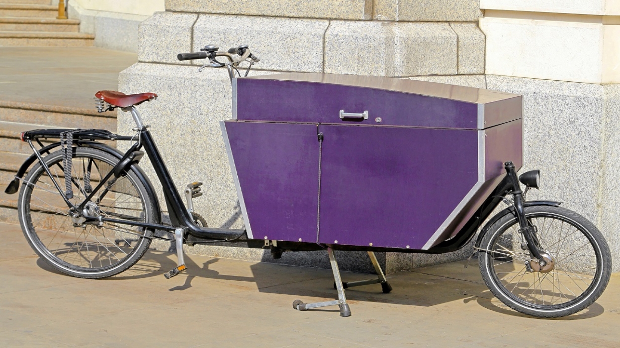 An E-Cargo bike parked on the street
