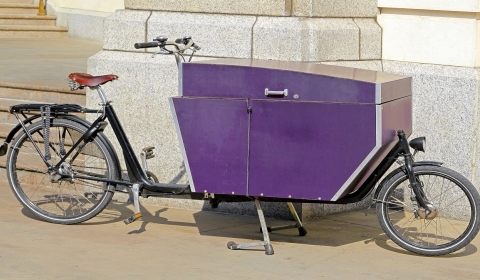 An E-Cargo bike parked on the street