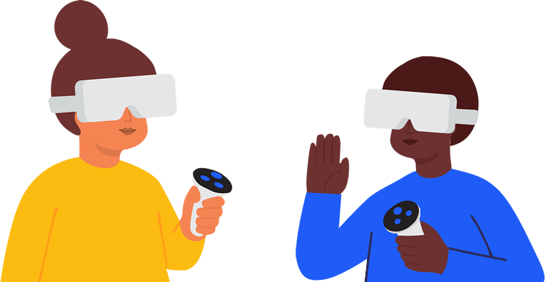 Person wearing a VR headset and holding a controller